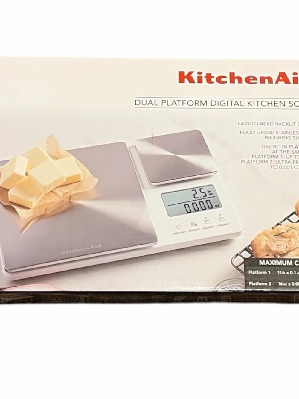 KitchenAid Stainless Steel Digital Kitchen Scale - Silver & White